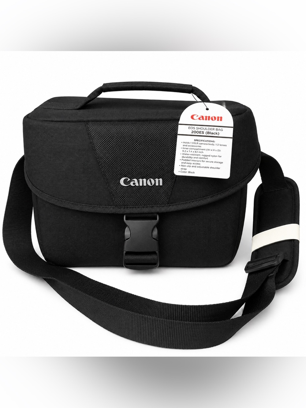 Canon Black Compact Shoulder Camera Bag with White Strap Accent